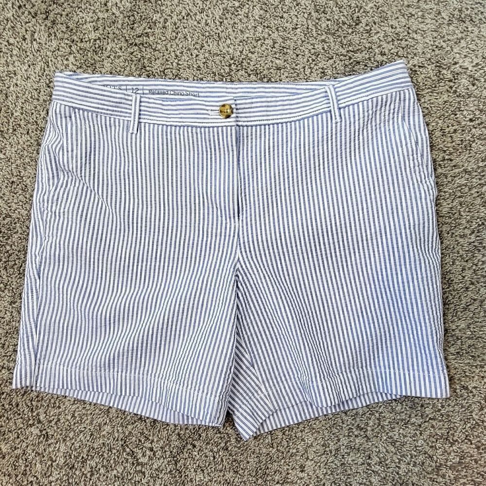 Talbots Blue & White Striped Relaxed Chino Shorts